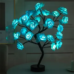 USB LED Fairy Night Light造花の木の装飾ローズランプ電池作業のローズランプ電池式ベッドサイドの部屋のデスクバレンタインディベートギフト220408