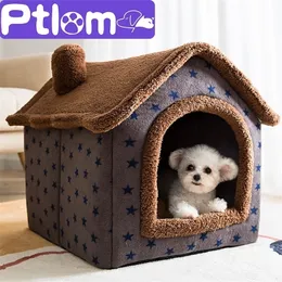 Foldable Cat Bed Pet Dog House Winter Villa Sleep Kennel Removable Warm Nest Enclosed Tents Cave Sofa Supplies cama gato 220323