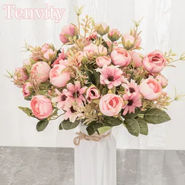 Fiori decorativi Ghirlande Seta Rosa Rosa Bouquet di fiori artificiali Alta qualità 220823