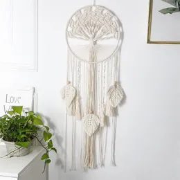 ライフの木Dreamcatcher Boho Beige Tassels Macrame Craftハンドメイドの壁掛けウェディングホーム寝室装飾ドリームキャッチャー220407