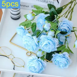 Decorative Flowers & Wreaths 5PCS 61cm Artificial Blue Peony Home Decor For Living Room Wedding Decoration Fake Flower Wall Salon Fleurs Art