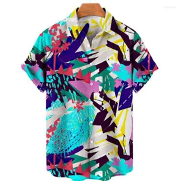 Men's Casual Shirts Summer Colorful Printed 3d Hawaii Shirt V Neck One Button Loose Top Resort Beach Style Vantage Oversized 5xlMen's Eldd22