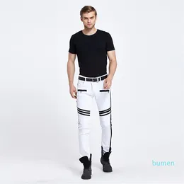 Men's Jeans Fashion Mens Straight Slim Fit Biker Pants Skinny Denim Washed Hiphop Trousers White Asian Size277A