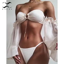 Mulher de manga comprida Bikinis Mujer Bathers White Bathing Swimwear Momen Women Sexy Brasilia Brasquinis T200114