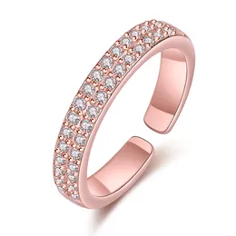 Cubic Zirconia Ring Band Dubbla två isade rader Rose Gold justerbara ringar för kvinnor män par engagemang ons mode smycken