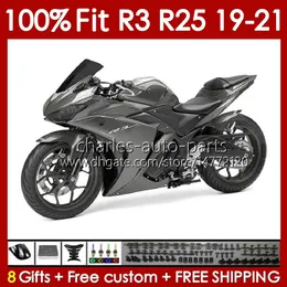 OEM-mässor för Yamaha YZF R 3 25 YZFR3 YZFR25 2019 2020 2021 BODY 141NO.94 100% FIT YZF-R3 YZF-R25 2019-2021 Frame R3 R25 19 20 21 Injektion Mögelkropp Kit Glossy Grey Gray