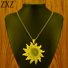 Pendant Necklaces Fashion Large Statement Abstract Metal Spiral Sun Flower On Long Chain Necklace Lagenlook 34"Pendant