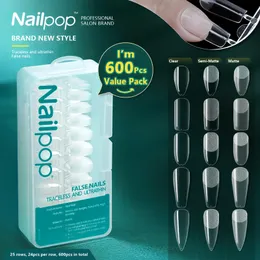 Nailpop 600pcs Pro Clear Clear Semi-Matte Churmond Baffin Full/Half Acrilic Square False Nail TIPS per estensione Strumento di manicure 220725