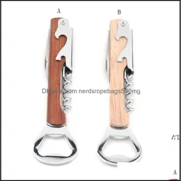 Openers Kitchen Tools Kitchen Dining Bar Home Garden Wood Handle Wine Opener Stainless Steel Hand-Held Deluxe Bottle Corkscrew Double Hin