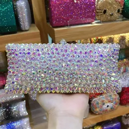 Evening Bags Lady AB Crystal Diamond Clutches For Wedding Party Cocktail Clutch Purse Chain Shoulder Bag Women HandbagEvening