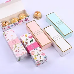 Floral Tryckt Long Macaron Gift Box Moon Cake-Box Carton Presentförpackning för Biscuit Wedding Favors Candy Boxes SN6705