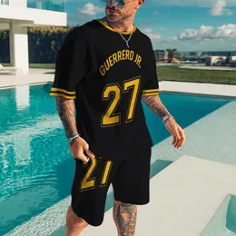 Herrspårar sommar modenummer mönster män t-shirt kostymer 2022 bekväma sportkläder tee shorts set manliga överdimensionerade klädsmän