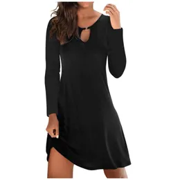 Abiti casual Donna Sexy Orlo a maniche lunghe Mini abito irregolare Fashoin Tinta unita O-Collo per donna Comodo Vestido Vestido RobeCasual