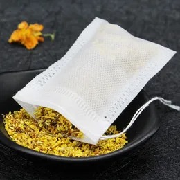 100 Pcs/Lot Tea Filter Bag Strainers Tools Natural Unbleached Wood Pulp Paper Disposable Infuser Empty Bags with Drawstring Pouch DH958