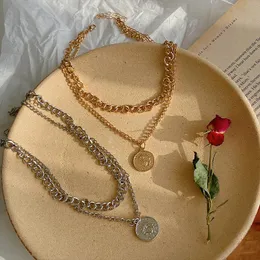 Цепи многослойные монетные сети колье для женщин для женщин Золотое серебряное цвето