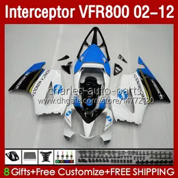 Carrozzeria per HONDA Interceptor VFR800 VFR 800 RR CC 800RR 02-12 Corpi 129No.6 800CC VFR800RR 02 03 04 05 06 07 Bianco blu blk VFR-800 2002 2008 2009 2010 2011 2012 Carenatura