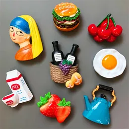 Sevimli Karikatür Mıknatıslar Odası Dekorasyon Hamburger Yumurta Süt Buzdolabı Dekorasyon Meyve Manyetik Gıda Kiraz Çaydanlık Çilek 220426
