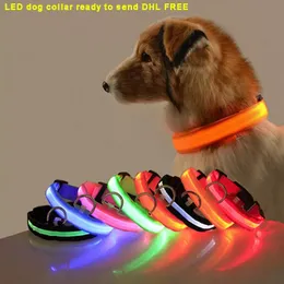 Towary Spot Nylon Pet Collar Leather LED Dog Collar Smycze Night Safety Light Miga Glow W Dark Small Cat Leash Puppy Designer