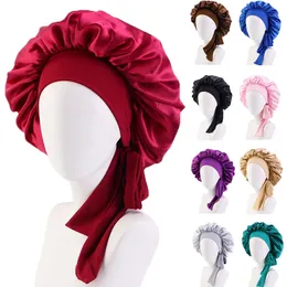 Satin-Schlafmütze, Nachtschlafmütze, Stretch-Krawatten, Haarpflege-Mütze, Schlummertrunk für Frauen, Chemo-Kappen, Motorhaube, Dusche, Turban-Abdeckung, solide