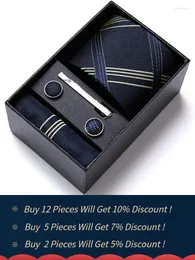 Bow Ties Luxury Drop 7,5 cm Silk Tie Hanky ​​Pocket Squares Cufflink Set Slipsar Män Cravat Box Polka Dark Blue Plaid Memorial Daybow Emel22