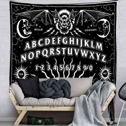 Schwarzer Ouija-Teppich, Wandbehang, Fledermaus, Mond, Nachthimmel, Mandala, Stoff, Prophezeiung, Kunst, Vintage, Gothic, Heimdekoration, psychedelischer Teppich, J220804