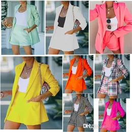 Office Women Two Piece Tracksuits Formal Suit Workwear Business Long Sleeve Blazer Coat And Shorts Matching Sets Streetwear