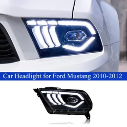 フォードマスタングヘッドライトアセンブリ2010-2012 LED DRLダイナミックターンシグナルデュアルビームランプ自動車アクセサリーのカーライタイムランニングヘッドライト