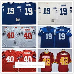 NCAA 대학 75번째 빈티지 축구 40 Pat Tillman Jersey 스티치 19 Johnny Jerseys Unitas 셔츠 블랙 화이트 블루 레드 MitchellNess