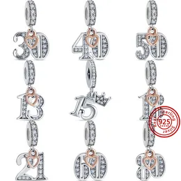 925 Silver Fit Pandora Charm 925 Bracelet 13 15 18 21 30 40 50 60 80 Th Anniversary Pendant F charms set Pendant DIY Fine Beads Jewelry