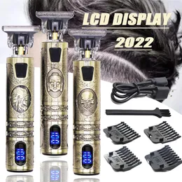 Vintage T9 0mm USB Electric Hair Cutting Machine laddningsbar Clipper Man Shaver Beard Trimmer för män Barber Professional 220623