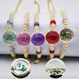 Cute Dried Flower Charm Bracelets Hand-made Transparent Glass Ball Bracelets Girl Weave Rope Jewelry