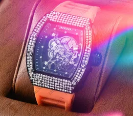 Hochwertige Herren-Ringuhr mit hohlen Diamanten, 43 mm, Orologio di Lusso, Quarz-Automatikwerk, Gummi-Silikon-Gürtel, importierte Armbanduhr mit Kristallspiegel und Batterie