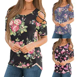 Camiseta feminina feminina 3D Estamão floral estética camisetas estéticas túnica curta túnica túnica fria ombro gráfico de ombro tops vetement femme 2022 a40