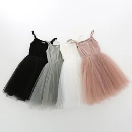 Girls Halter Slip Dresses Kids Suspender Net Gauze Dress Spliced Princess Pompous Dresses Dance Stage Performance Costume Boutique Clothing Plain Candy