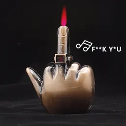 Niezwykłe środkowe palec Jet Torch Loger Creative Prosty Flame Butan Compact Nadzanie gazowe Kreatywne zapalnice z gadżetami dźwiękowymi dla mężczyzn Topoon Toys IP