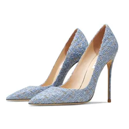 نسج Zapatos de Tacn Alto Para Mujer Calzado oficina Elegante Lujo Color Azul Punta Estrecha Primavera 41 220511