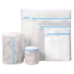 6pcs mavi yıkama torbası set fermuarlı seyahat organizasyonu ile örgü çamaşır torbası ev drite giysi torbaları için yeniden kullanılabilir yıkama