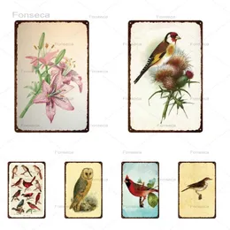 Metallmålning Bird Flower Retro Nordic Home Decoration Animals Wall Art Vintage Metal Plate Pub Sign Poster Garden Dekor för barn