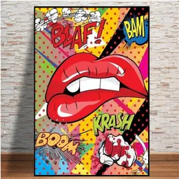 Canvas Prints Pop Culture Poster Wall Art Biting Lips Painting Fashion Pictures Nordic Home Decor Cuadros Modular Living Room