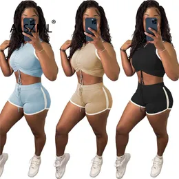 Mulheres Tracksuits Mulheres O Pescoço Sem Mangas 2 Peças Crop Top e Shorts Set Verão Sporty Dois TracksuitsWomen's