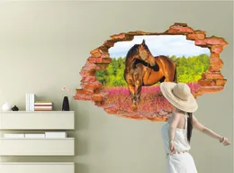 ملصقات الجدار الدم والحلو على الأراضي العشبية ملصق صائق 3D تصدع ملصق جدارية مثل الحصان