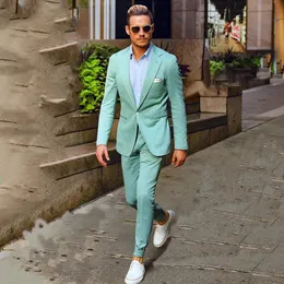 Mint Green Mens Suits 2022 One Button Turched Looched Lapel Wedding Suits for Men Groom Tuxedos اثنين