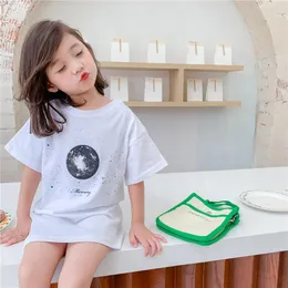 티셔츠 여름 아기 소녀 T 셔츠 아이의 옷 2022 어린이 짧은 소매 티 캐주얼 느슨한 프린트 코튼 셔츠 드레스 소녀 탑 셔츠