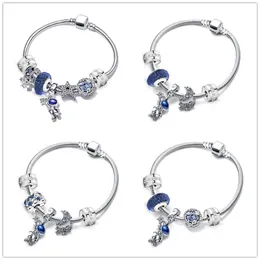 Nuovi braccialetti di lusso in argento sterling S925 Set di perline Fit Bracciale Pandora Bracciale Pandora Bracciale Pendante Gioielli Fatti Blue Star Moon Astronaut Charm per donne 16-21 cm