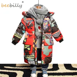 Jacket for Boys Brand Hooded Winter Jackets Graffiti Camouflage Parkas For Teenagers Boys Thick Long Coat Kids Clothes LJ201128