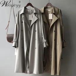 vrouwen vintage trenchcoat lente herfst lange windjack koreaanse mode lange mouw designer jas jas met riem l220725