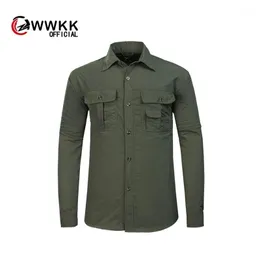 Mäns Casual Shirts WWKK 2022 Militär Kläder Lätt Lätt Arméskjorta Snabb Taktisk Taktisk Sommar Avtagbar Långärmad Arbete Jakt