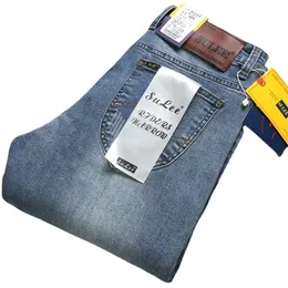 Sulee Brand Slim Fit Mens Jeans Business Elastic Comfort Straight calça jeans reta Male calças de alta qualidade 220620