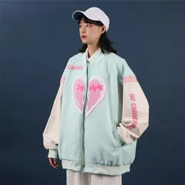 Stampa cuore giacche vintage donna autunno inverno bomber estetico baseball cappotti spessi capispalla oversize allentati carini femminili