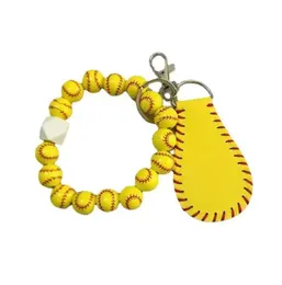 Titanium Sport Accessories new wood DIY Beaded Bracelet Keychain Pendant Party Favor Sports Ball Soccer Baseball Basketball Wooden Bead 19 Colors C0607G07